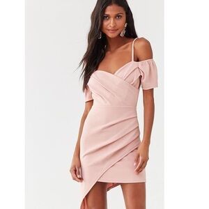 Lulu's Blush Pink Cold-Shoulder Wrap-Front Mini Dress
